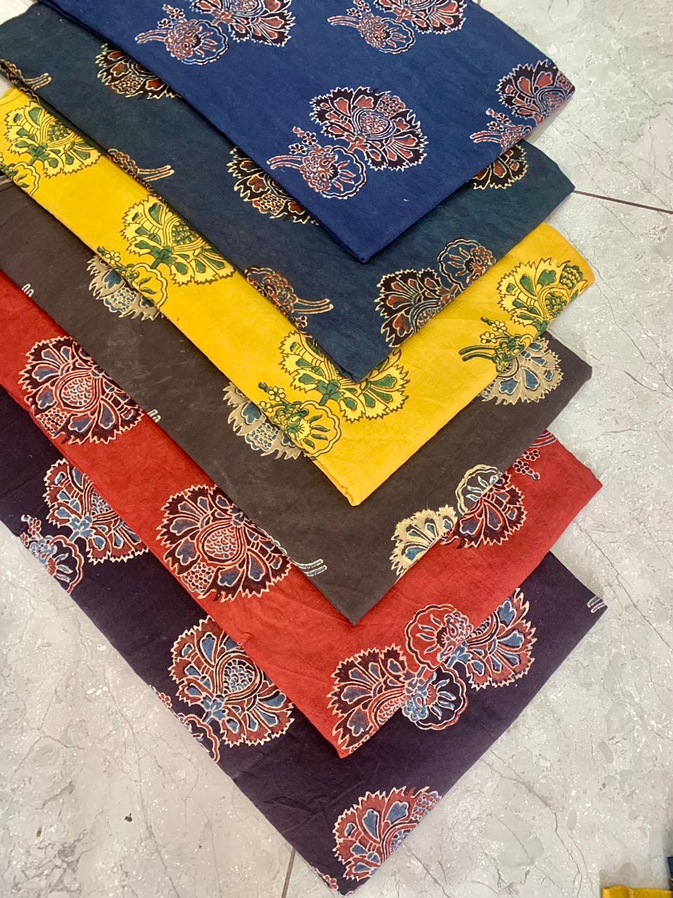 Ajrakh pure cotton handblock printed fabric in cream base with multicolour traditional prints